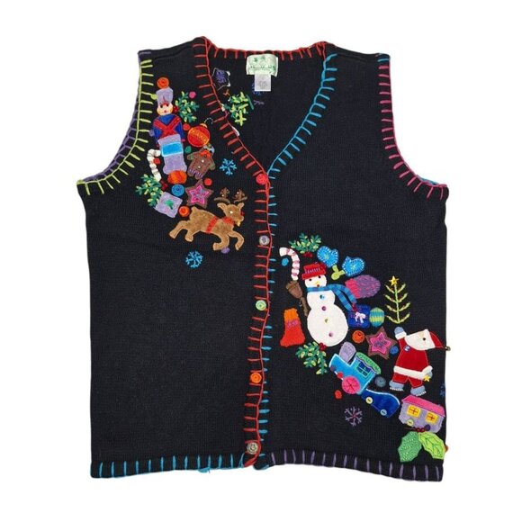 Quacker Factory Christmas Vest Bells‎ Large Embelished  Sweater Knit Embroidered - Picture 2 of 13